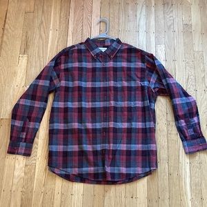 Large HAGGAR button down, red buffalo check, gray, and black plaid